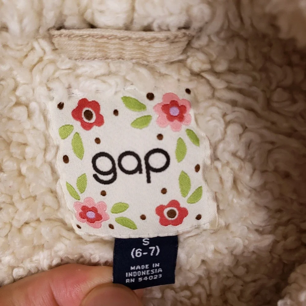 Gap Corduroy Sherpa Jacket Kids S 6 7 Embroidered Trucker Coat Beige Cozy